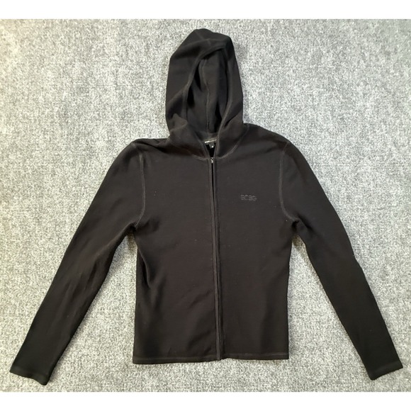 BCBGMaxAzria Jackets & Blazers - BCBG Maxazria Jacket Large M Black Hoodie Long Sleeve Full Zip Logo Top Womens
